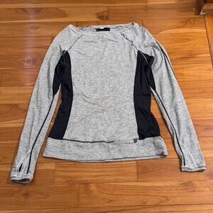 Women Lululemon Full Tilt Long Sleeve Pullover Boat Neck Black Gray Stripe Sz 8
